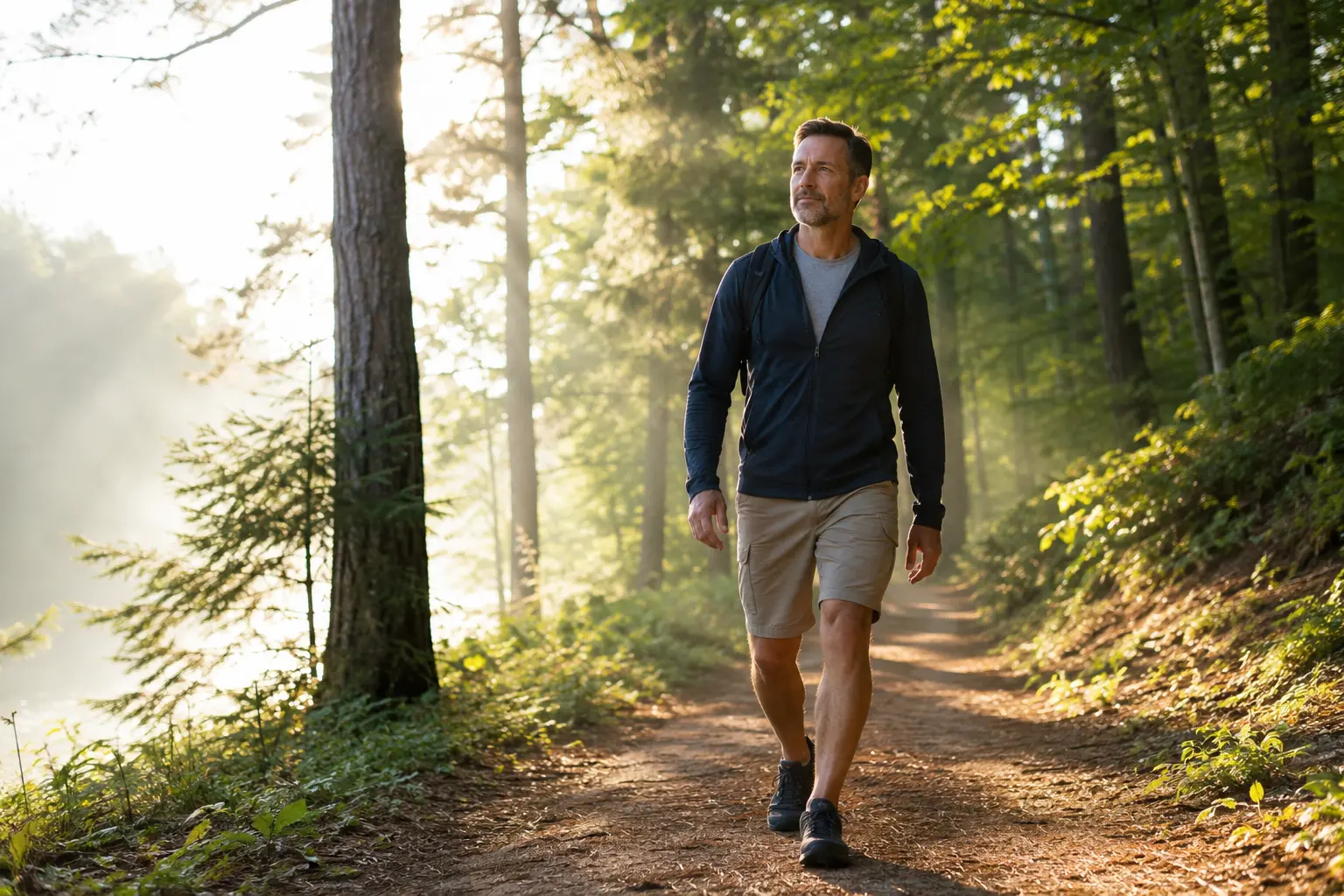 Homem caminhando em trilha na natureza